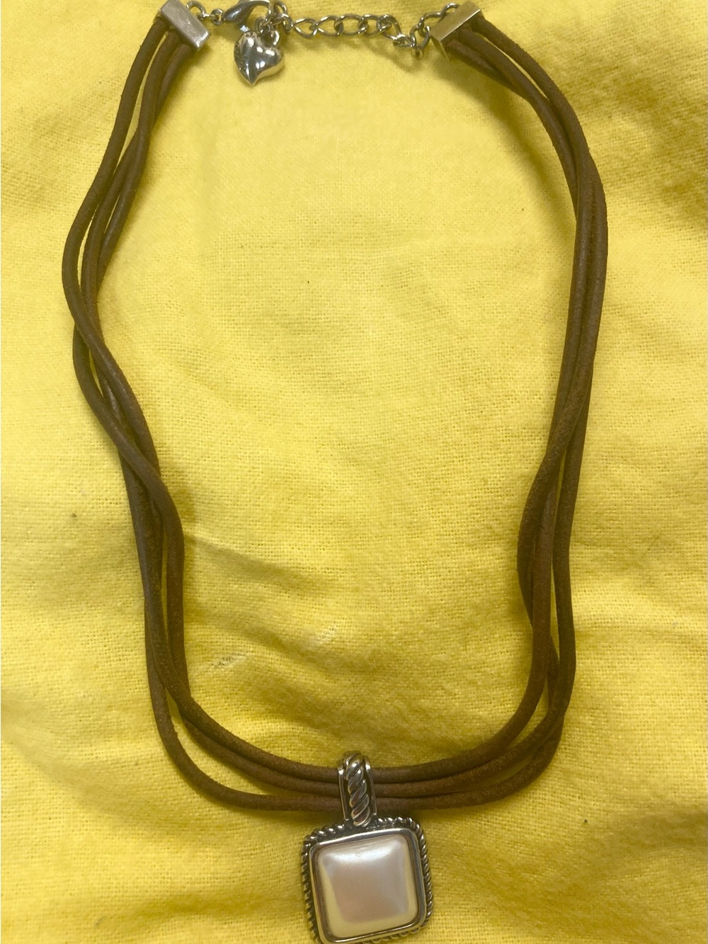 Vintage Carolee Women’s Square Faux Pearl Pendant Necklace on Brown Suede Cord - Picture 2 of 6